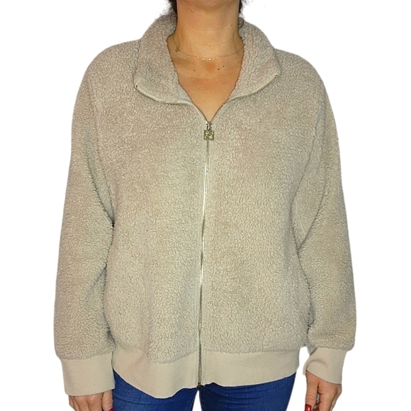 Calvin Klein Teddy Jacket Full Zip Long Sleeve Creme X Large - Picture 4 of 6